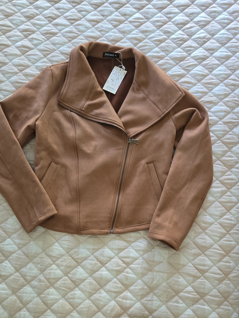 Classic Asymmetrical Faux Suede Jacket in Camel